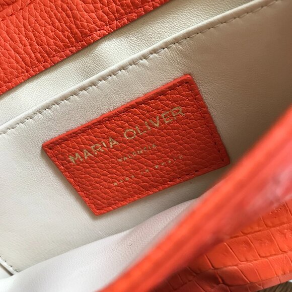 Maria Oliver Luisa Purse Shoulder Bag Womens Orange Crocodile Leather Clutch - Picture 6 of 15